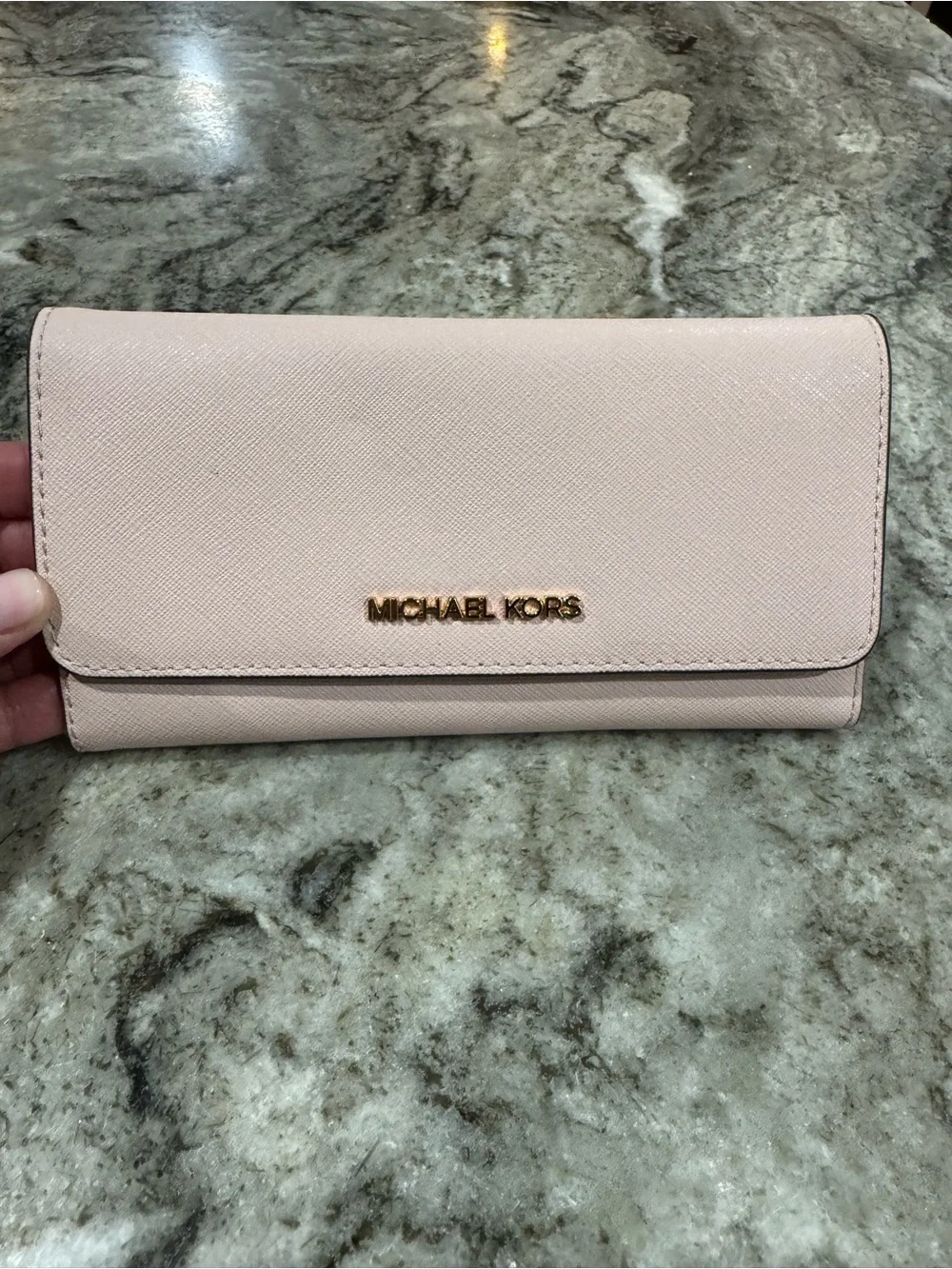 Michael Kors Blush Saffiano Leather Continental Wallet with Gold Logo